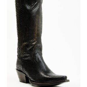 Slay Black Python Tall Western Boots - Snip Toe